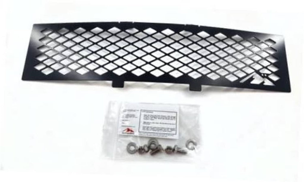 Black diamond-mesh stainless steel bumper grille insert with mounting clips and screws
