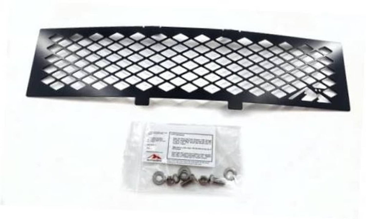 Black diamond-mesh stainless steel bumper grille insert with mounting clips and screws