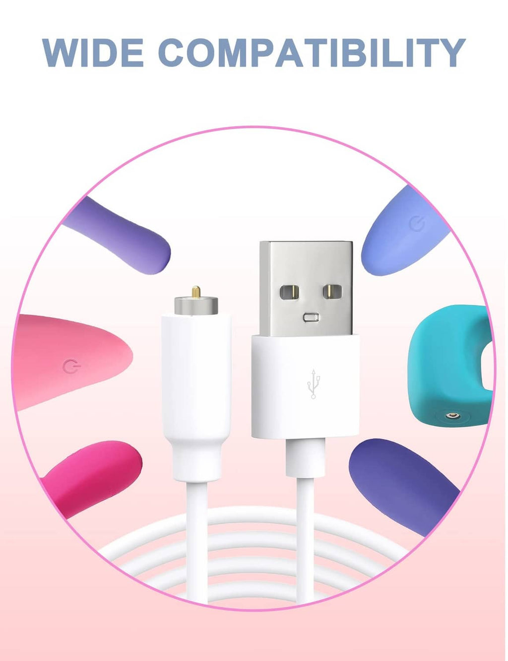 White charging cable with USB-A plugs and magnetic DC connector tips