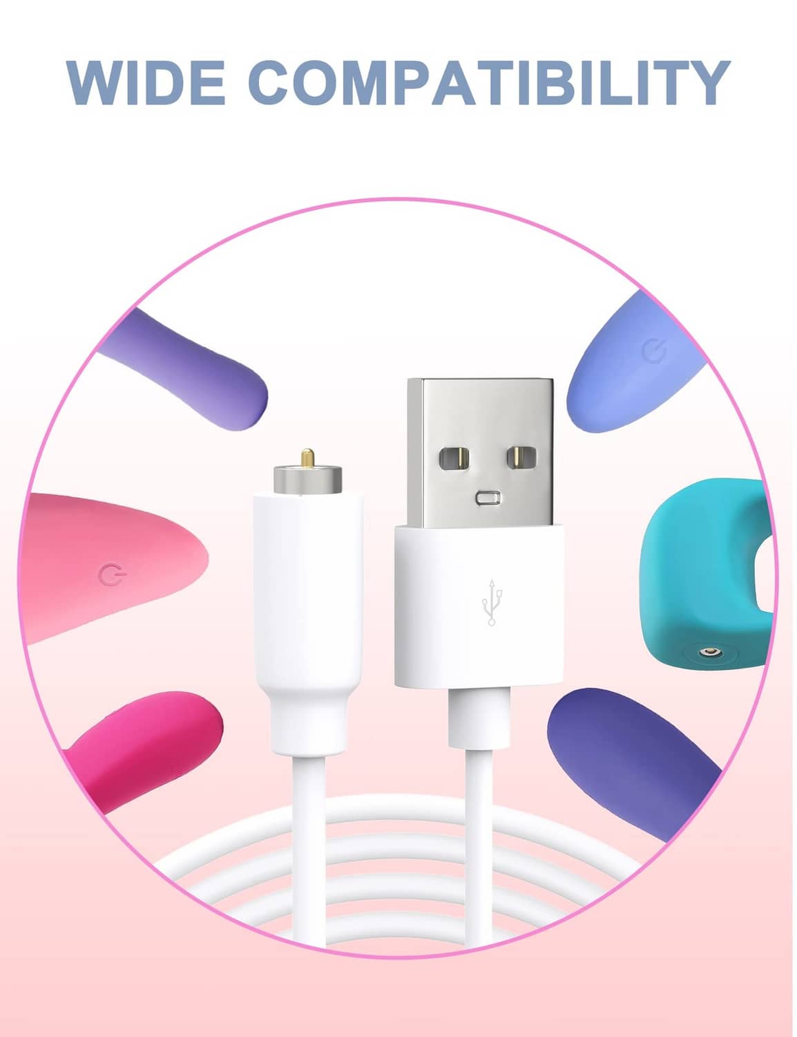 White charging cable with USB-A plugs and magnetic DC connector tips