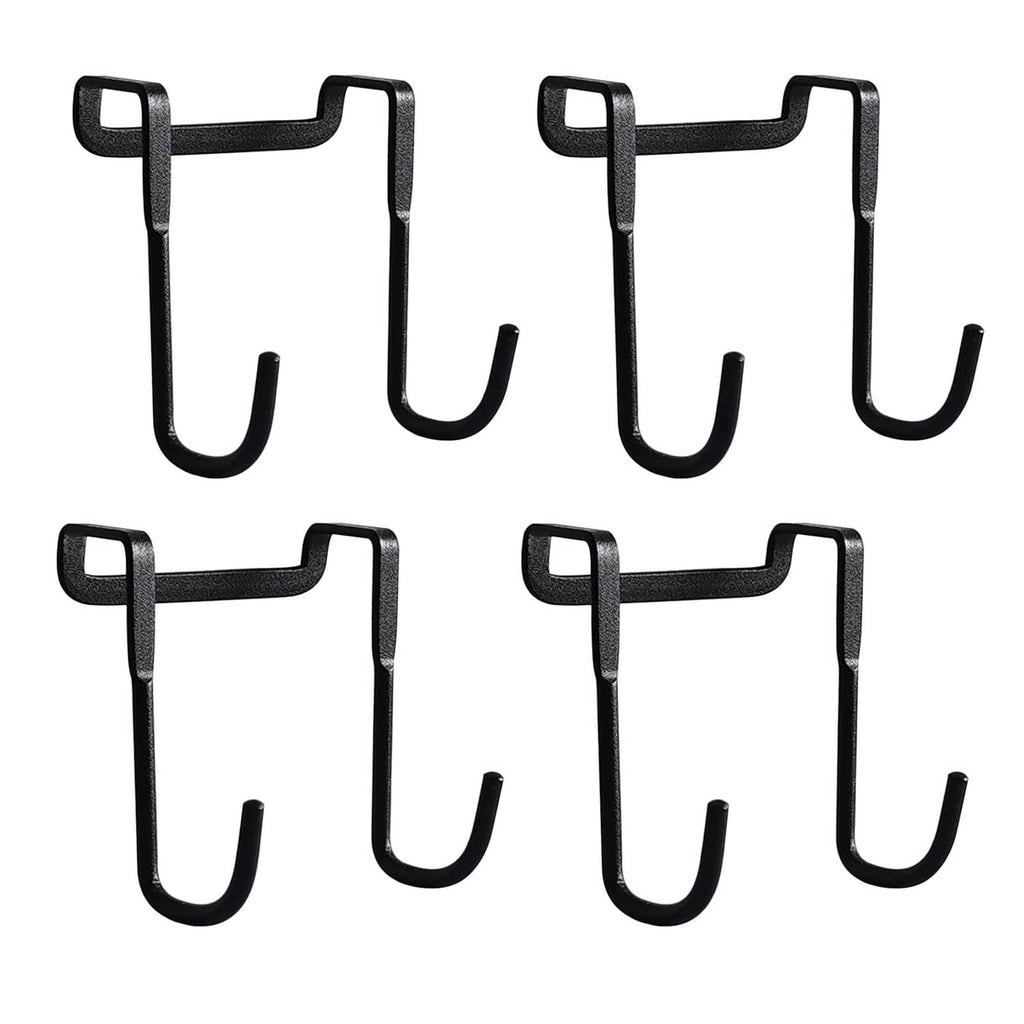 Black shower door towel hooks set with four U-shaped hangers and mounting clips