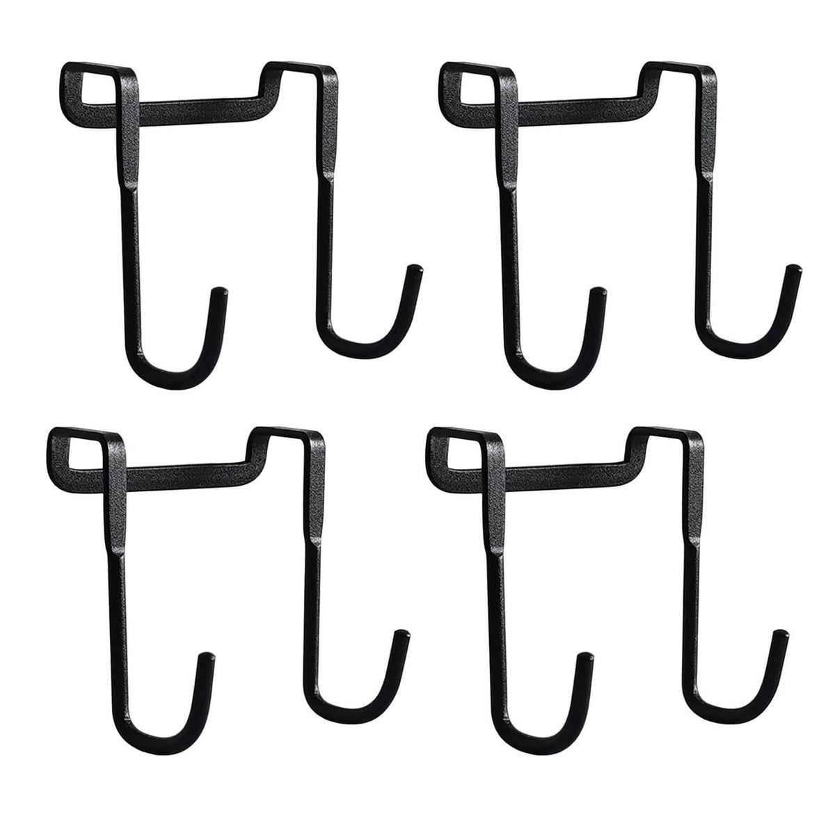 Black shower door towel hooks set with four U-shaped hangers and mounting clips