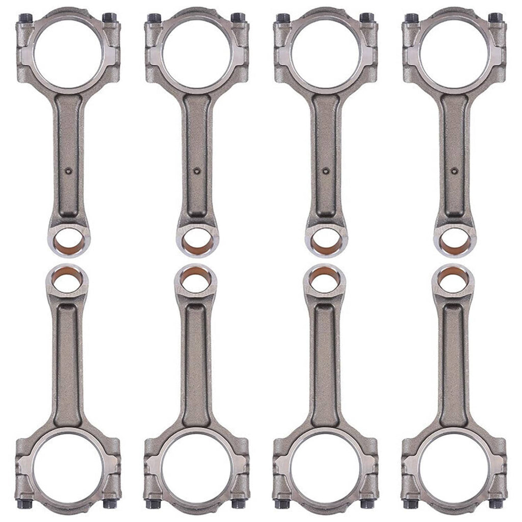 Eight connecting rods showing two-piece shapes, silver steel and bronze bearing inserts