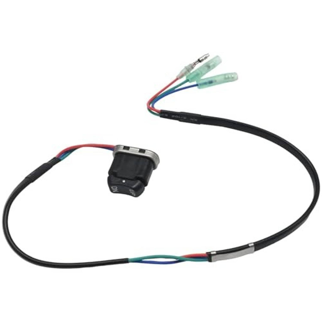 Trim and tilt switch assembly with black cable, switch module, and green connector ends