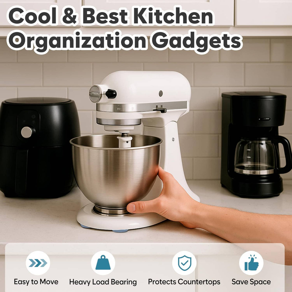 Black round appliance slider pads set for kitchen appliances, helping move without scraping