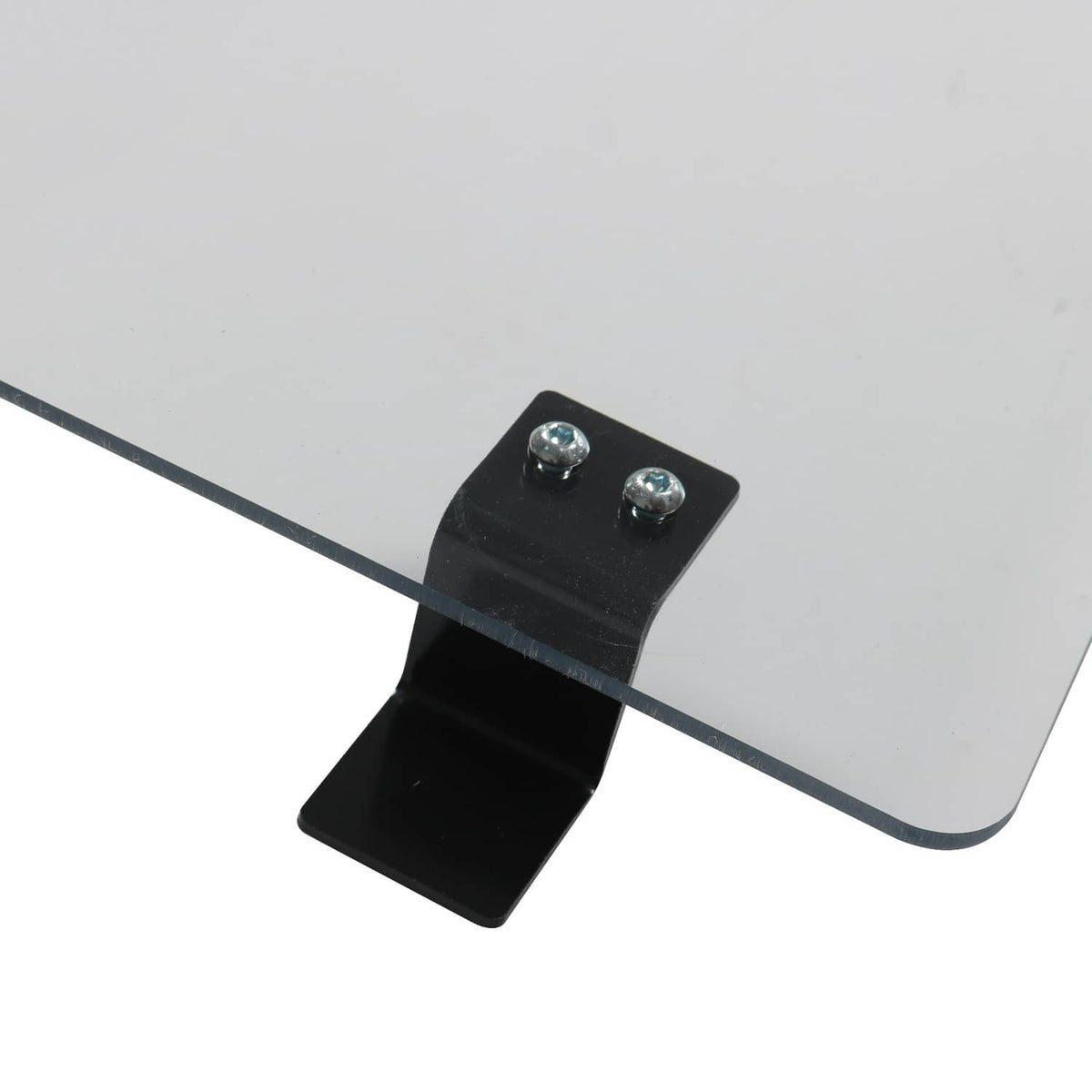 Rear sliding windshield panel edge detail with black bracket and two silver bolts