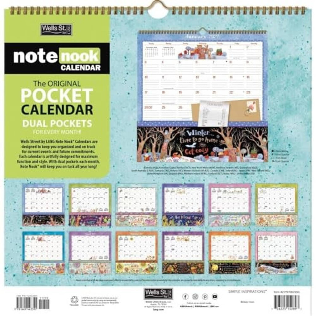 Pocket calendar back panel with dual-pockets display and rows of mini calendar cards