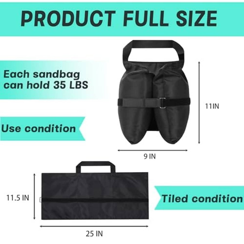 Black 3-compartment sandbag with carry handle and adjustable wrap strap