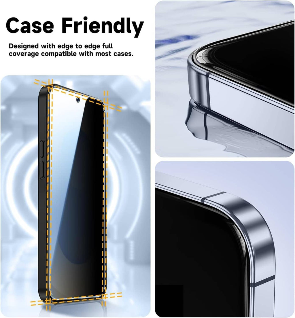 Case-friendly privacy screen protector with raised edges for Samsung Galaxy S25