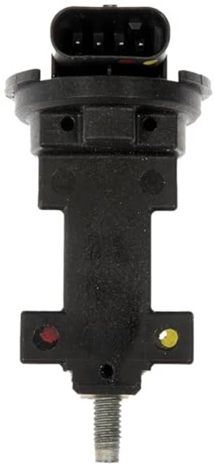 Engine camshaft position sensor front view with black housing and pin connector