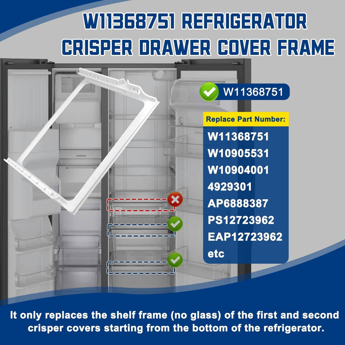 White refrigerator shelf frame without glass, rectangular opening and support arms