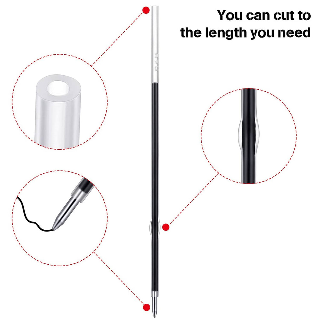 Ballpoint pen refill with 1 mm tip; shows adjustable refill length