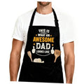 Black grill apron with adjustable neck strap and “Awesome Dad” front graphic