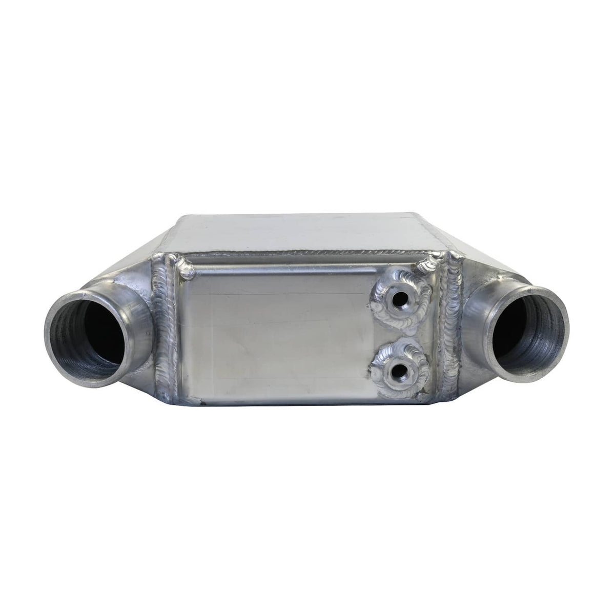 Aluminum intercooler with dual side ports and two mounting holes