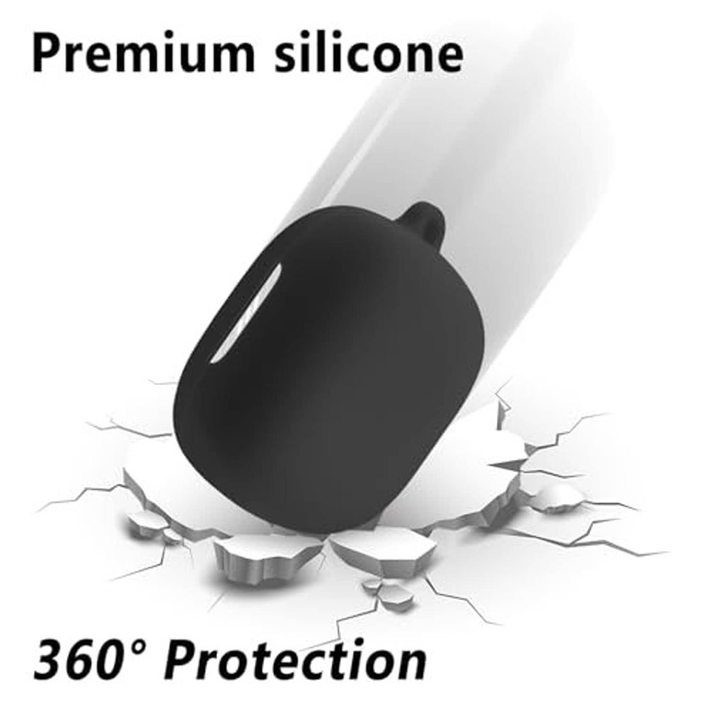 Black silicone earbud case cover with carabiner loop, 360° protection