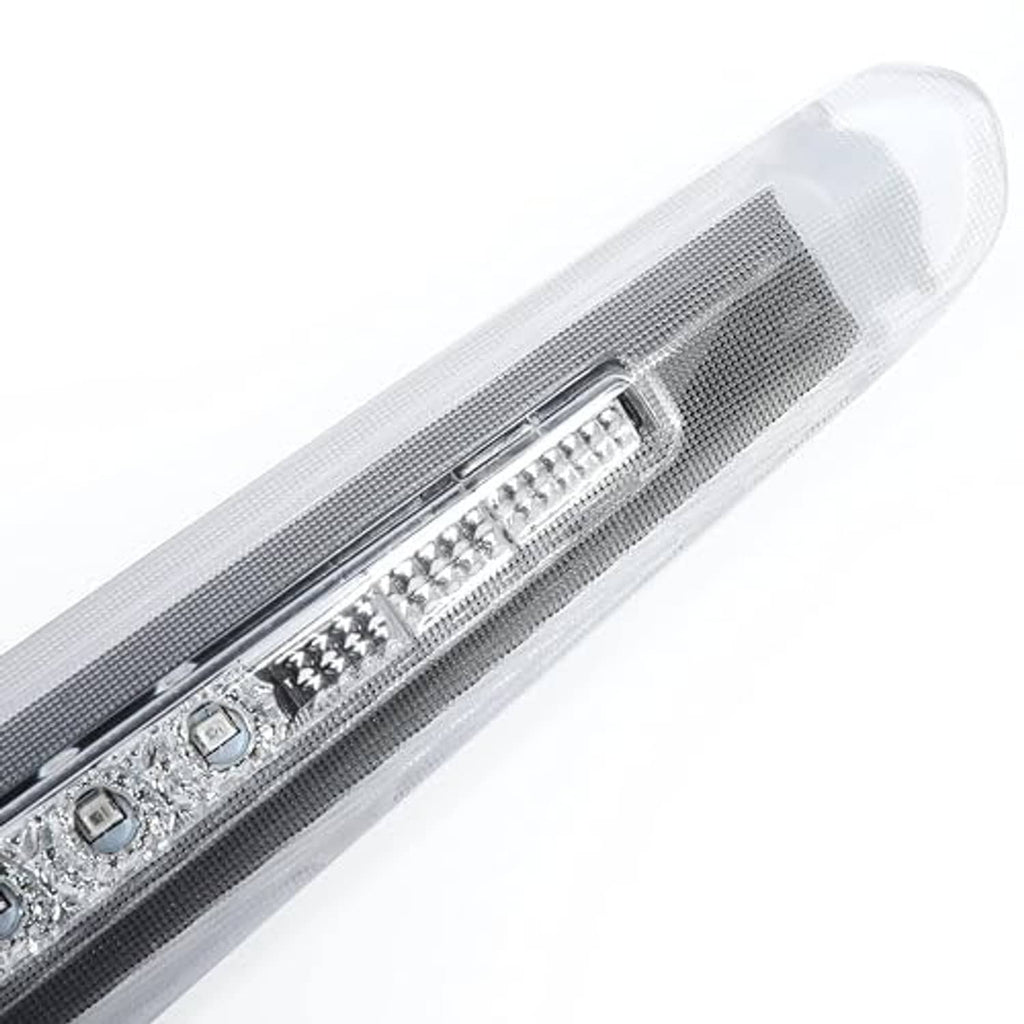 Close-up of rear LED third brake light interior LEDs inside clear lens housing.