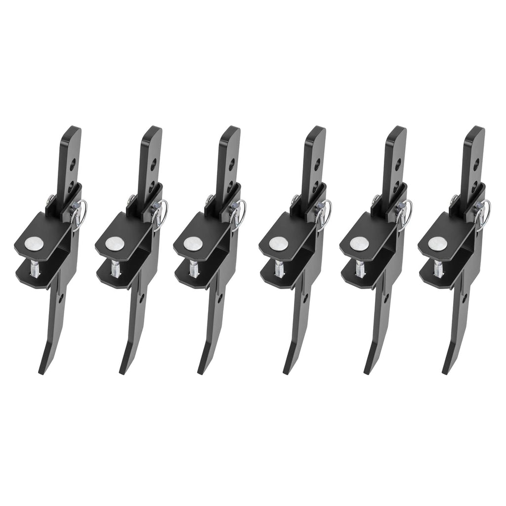 Powder-coated steel chisel plow brackets set shown with clamp hardware and chisel tines