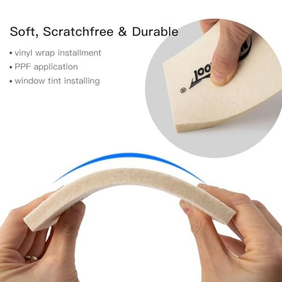 Wool felt squeegee strip for tinting, curved beige pad with Newishtool logo