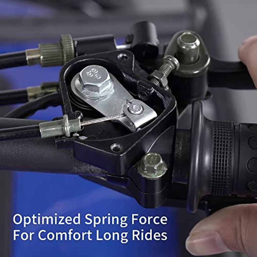 Throttle linkage and spring area on black control housing with cable connections