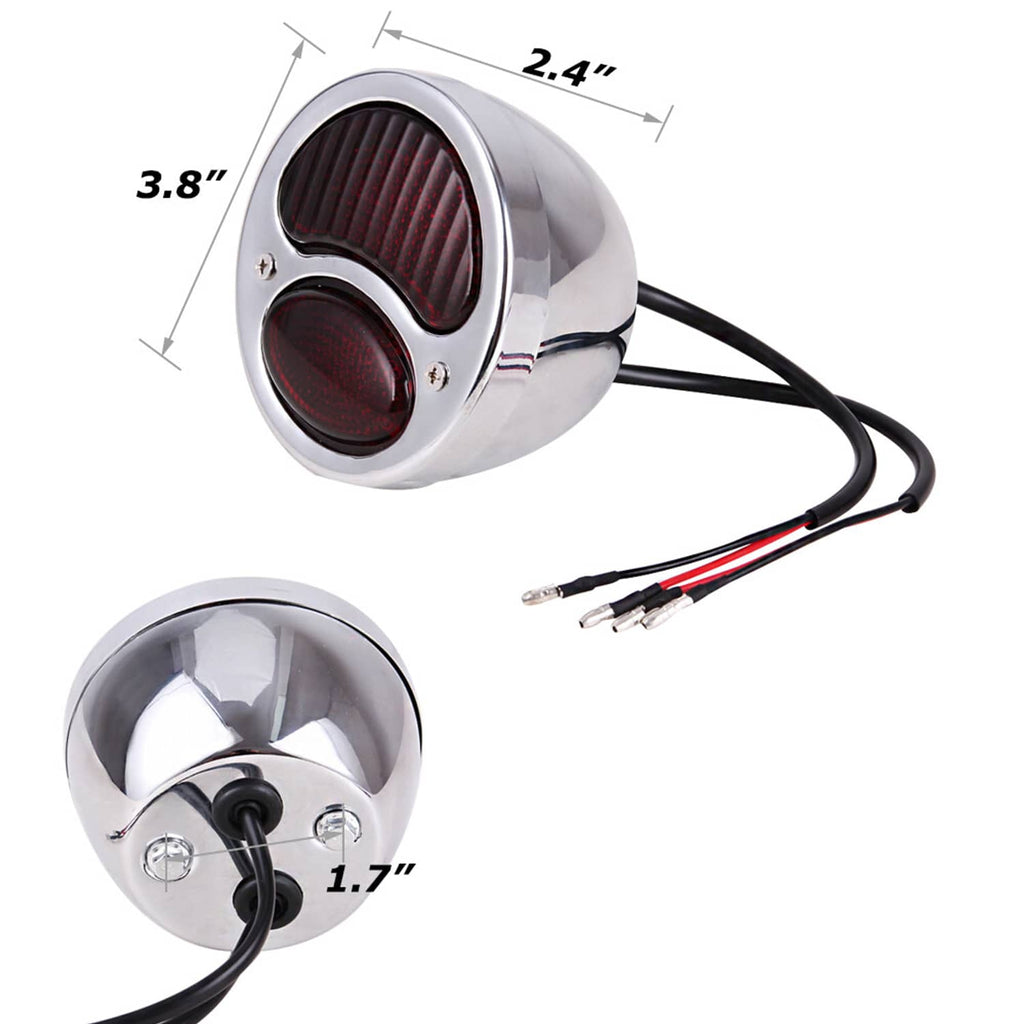 RivetOak 2pcs Chrome LED Brake Top Tail Lights Duolamp For Ford Model A Cafe Racer Bobber
