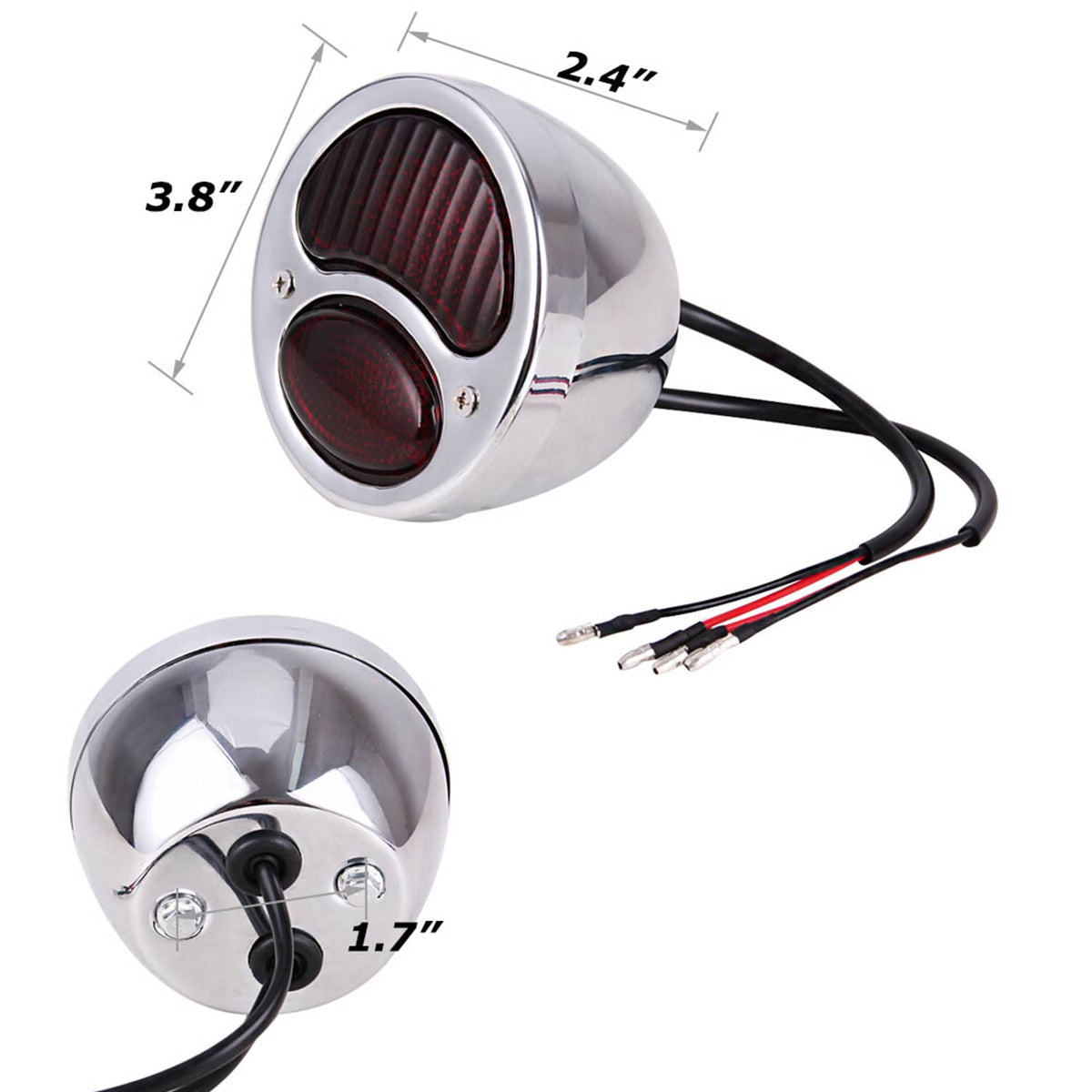 RivetOak 2pcs Chrome LED Brake Top Tail Lights Duolamp For Ford Model A Cafe Racer Bobber