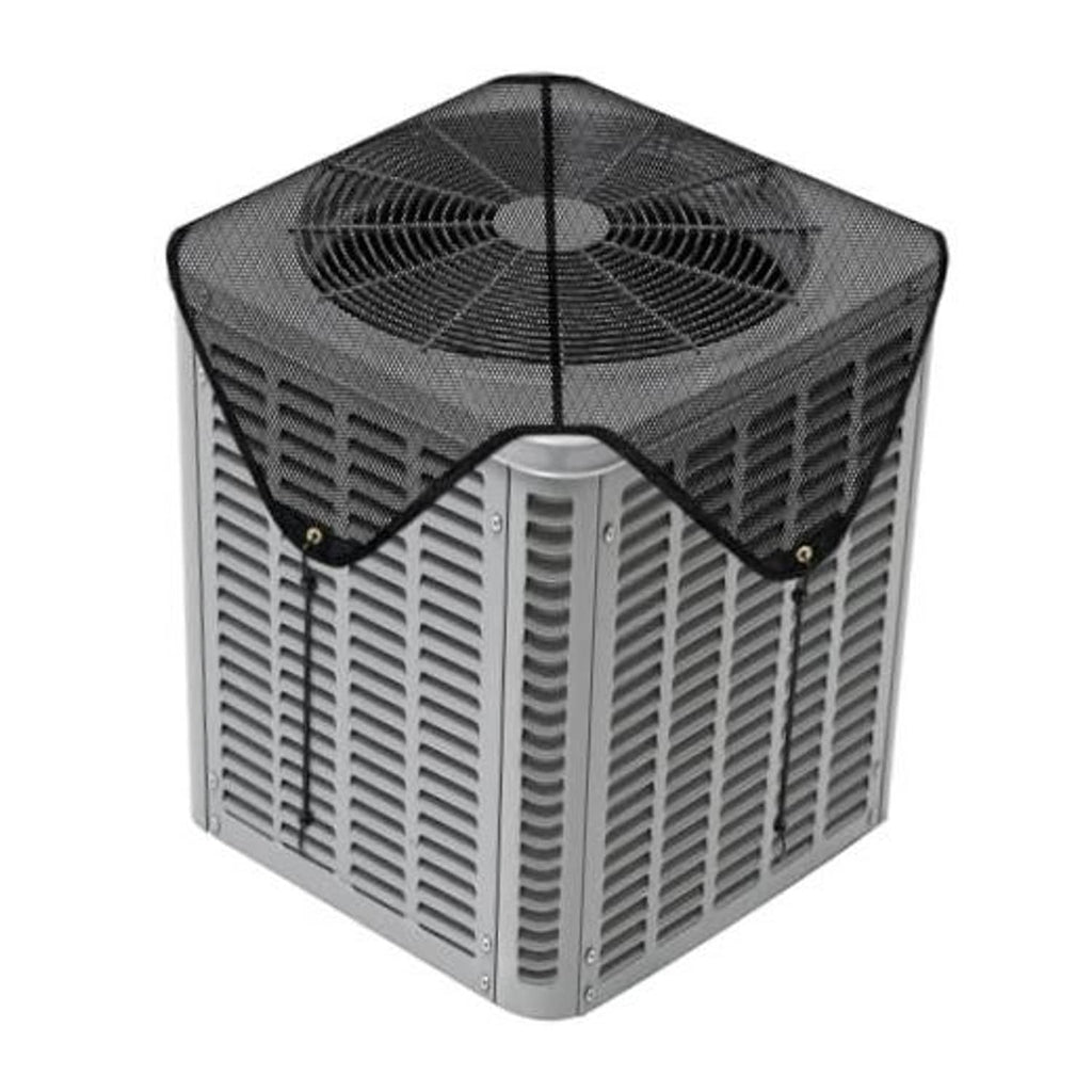 Outdoor AC unit mesh cover, dark gray with fan opening and side vent panels