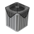 Outdoor AC unit mesh cover, dark gray with fan opening and side vent panels