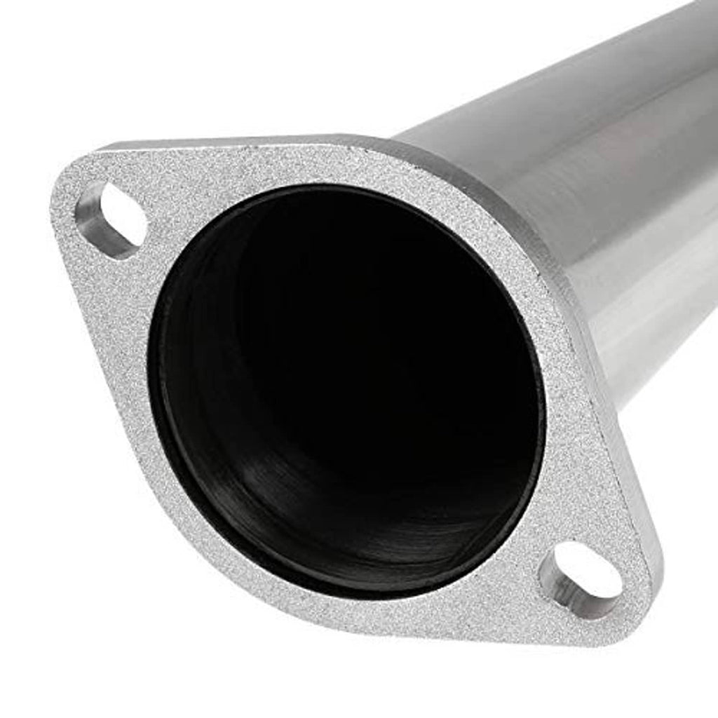Exhaust flange with black inner outlet on silver pipe section