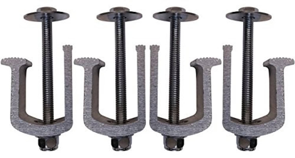 Truck tool box U-bolt clamps (4 pack) with threaded rods and round bases