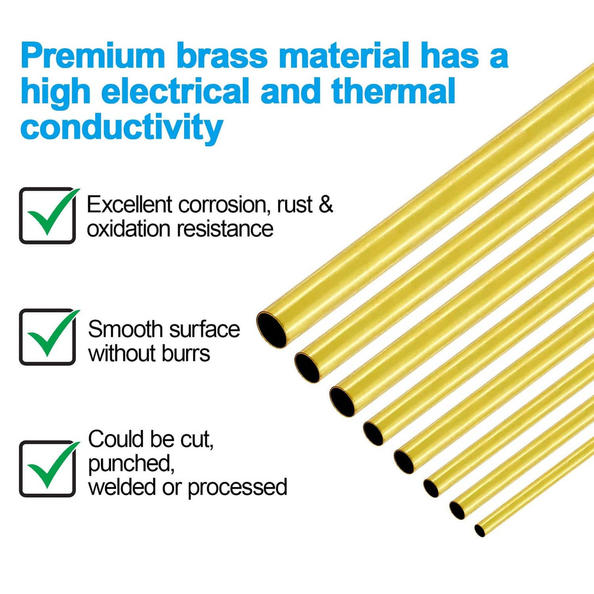 Gold brass tubes with smooth surfaces and rounded open ends, bundled together
