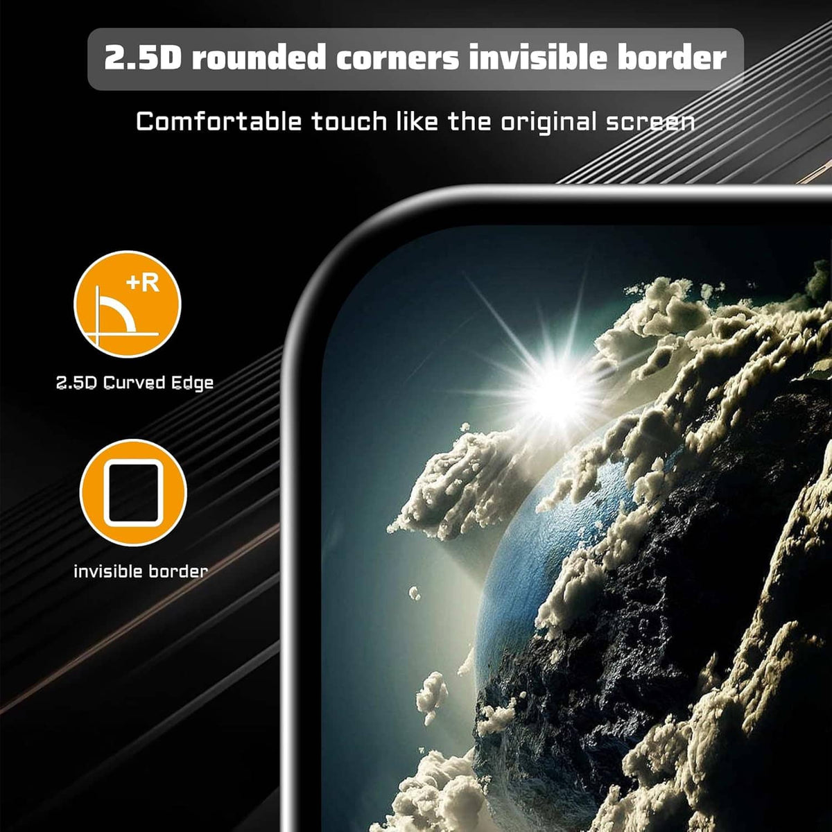 Curved clear screen protector with invisible border for phone display