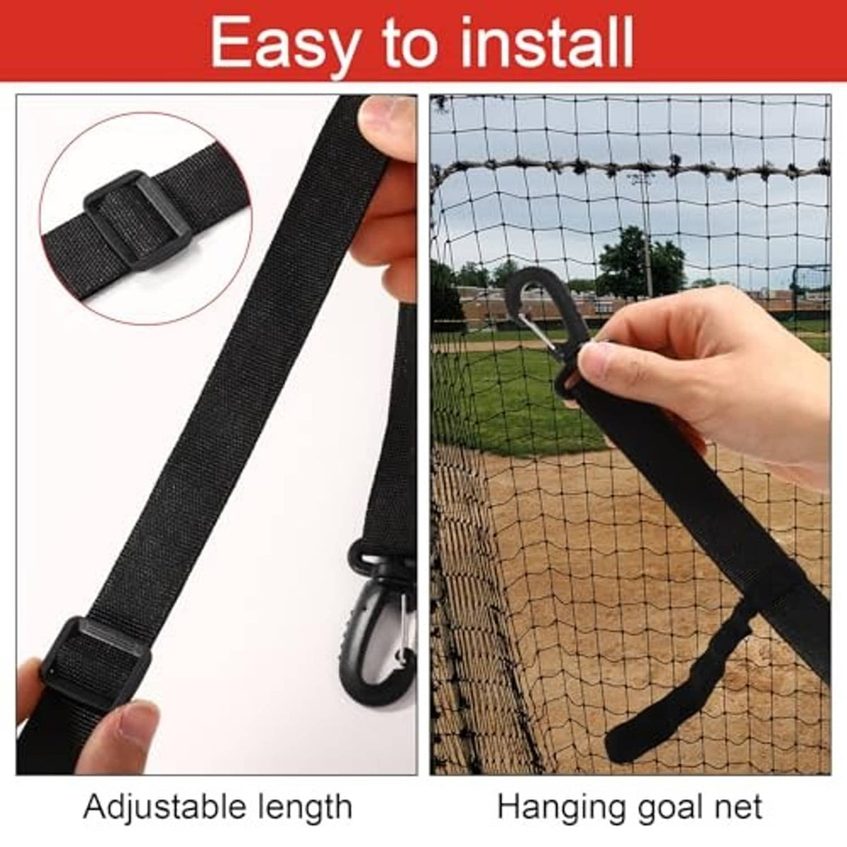 Baseball strike zone target net with adjustable strap and hanging hook for installation