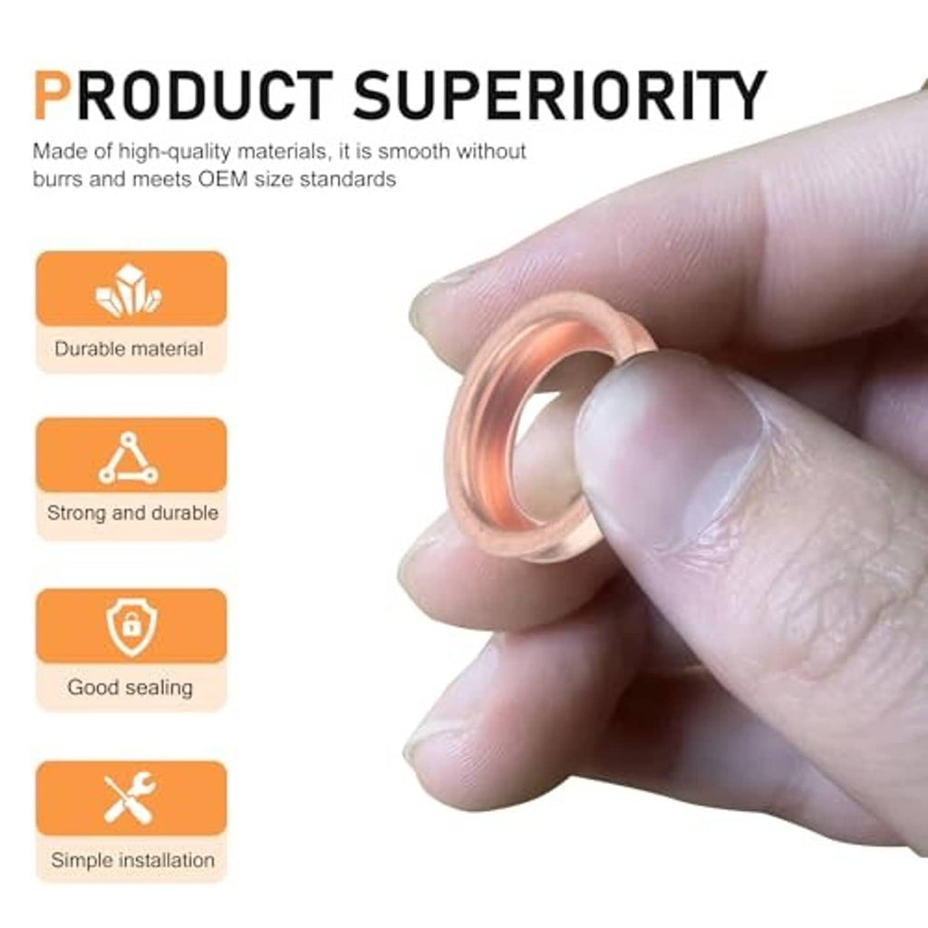 Copper crush washer seal ring held in hand, for M12 oil drain plug, 12-pack