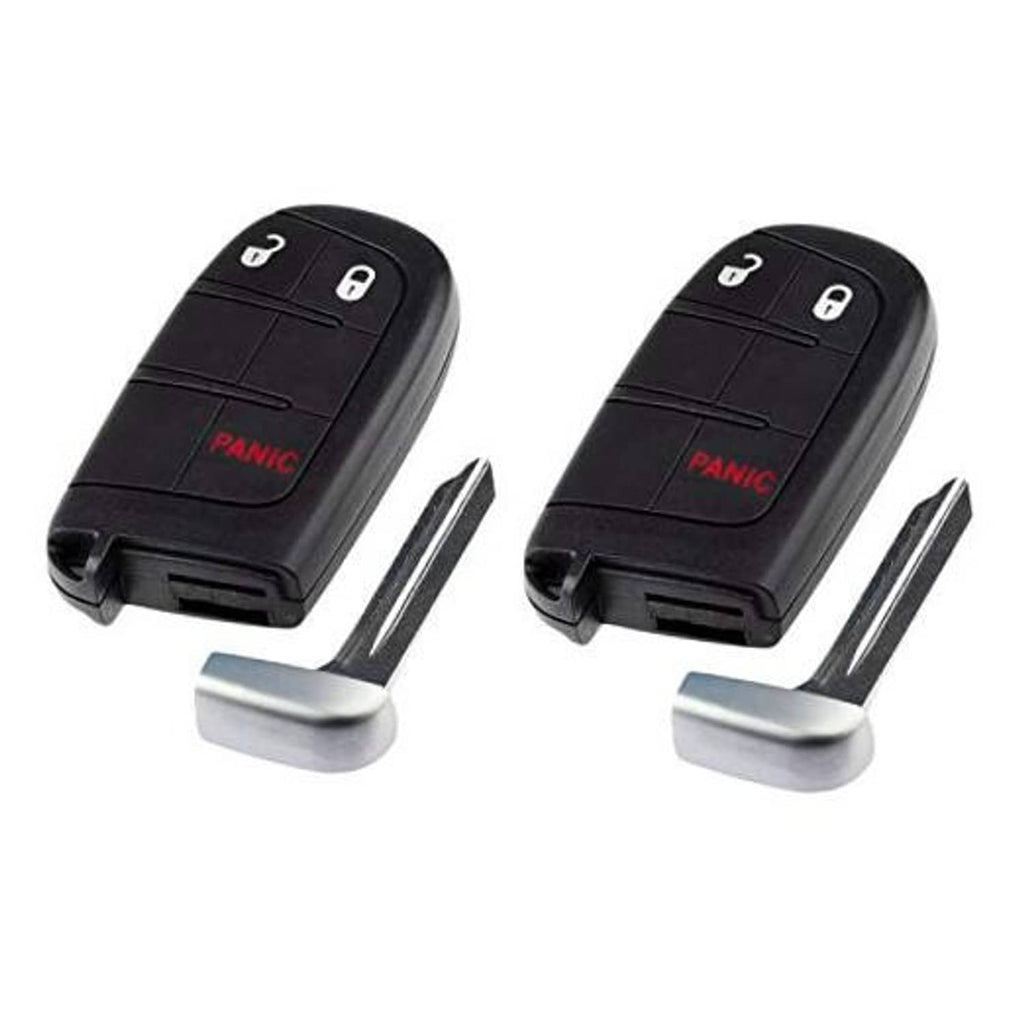 Black remote key fob with lock, unlock, and panic buttons plus metal key blade