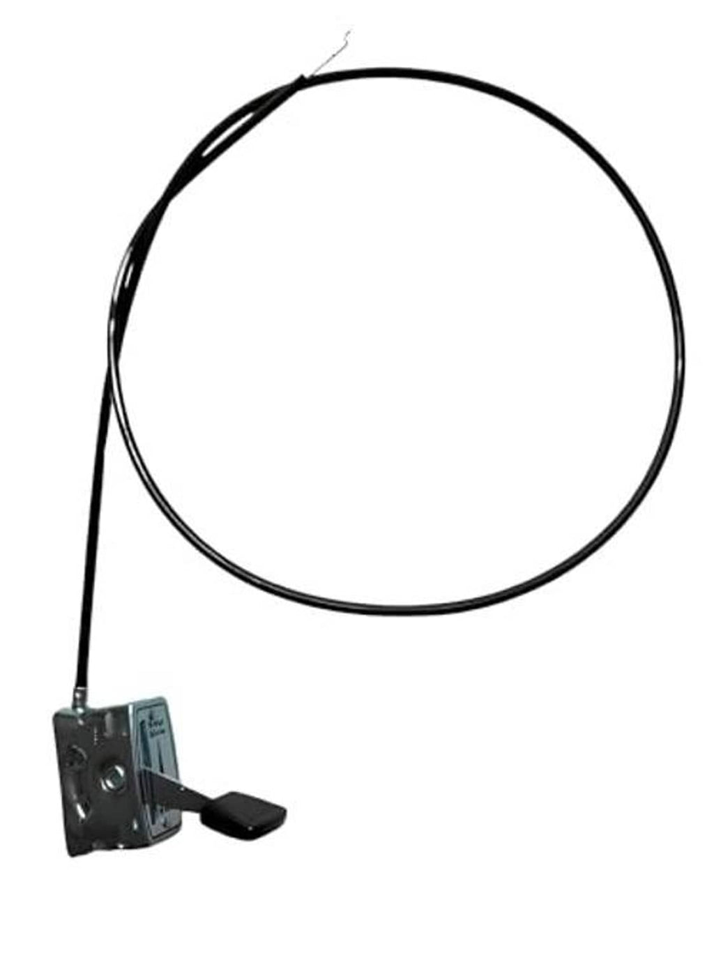 Universal throttle cable with black outer wire loop and end-mounted control bracket
