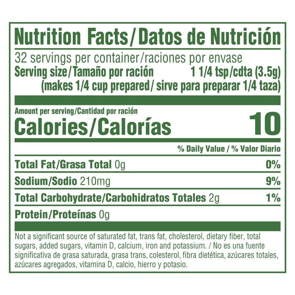 Nutrition Facts panel for instant au jus gravy mix; 32 servings per container