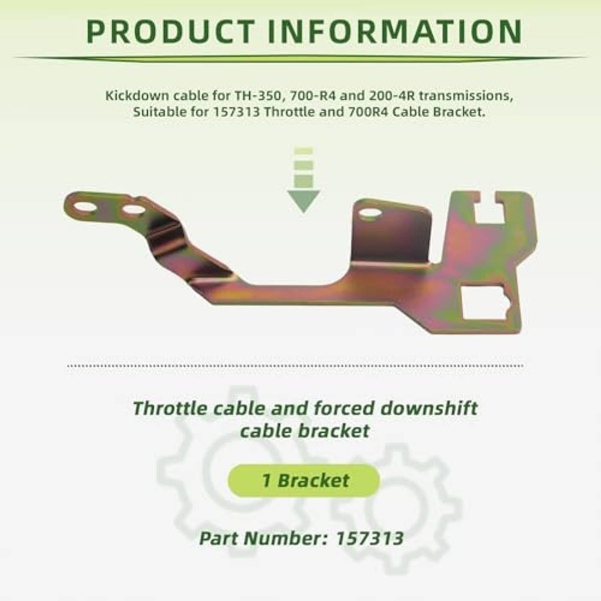 Iridescent throttle cable and kickdown bracket, single-piece metal with mounting slots