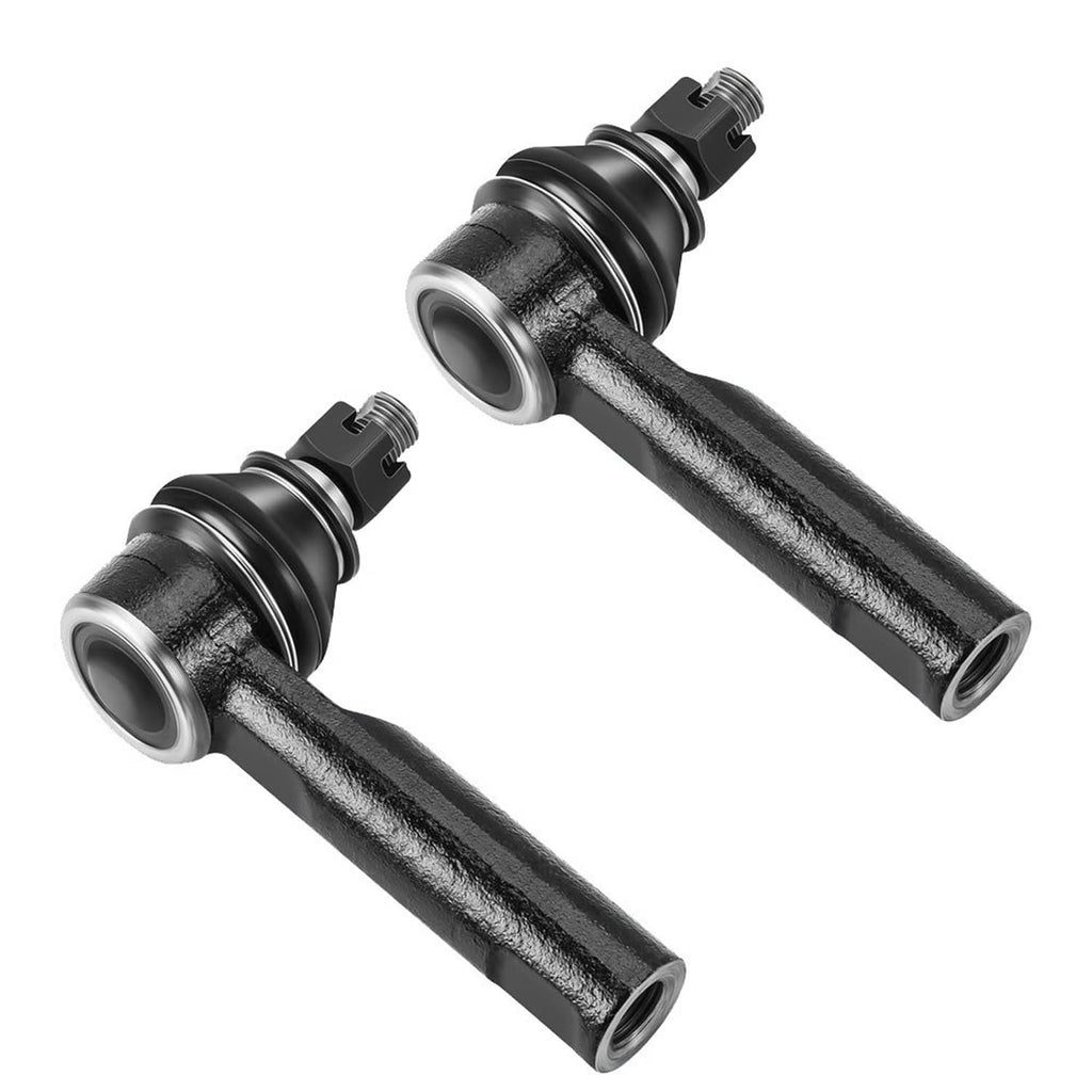 Two tie rod end assemblies with rubber boots and metal sleeves, black
