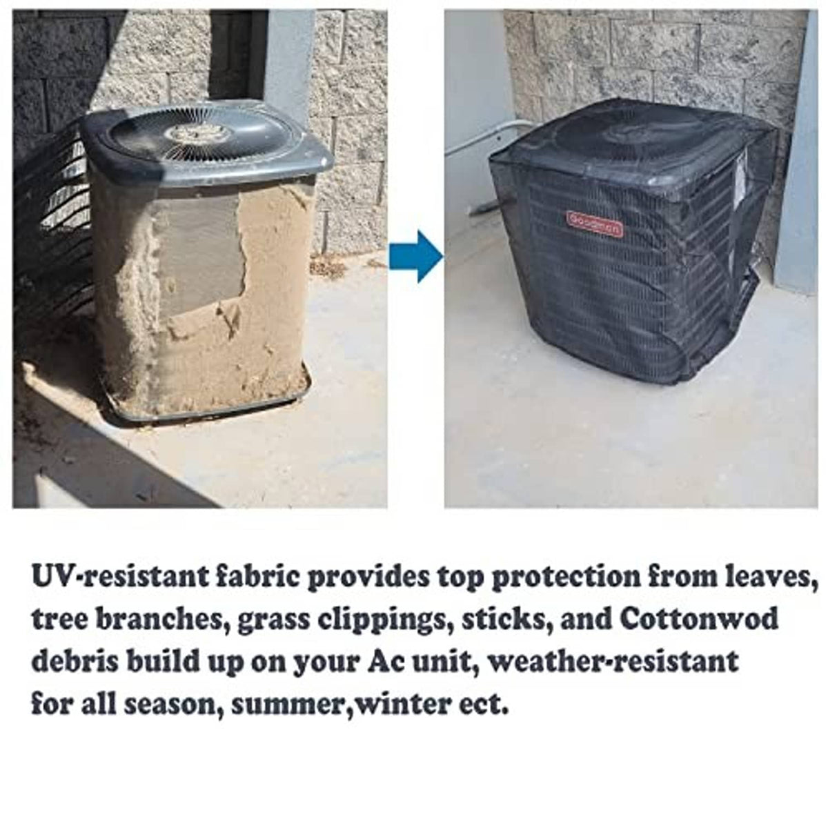 Grey mesh air conditioner cover draped over outdoor unit