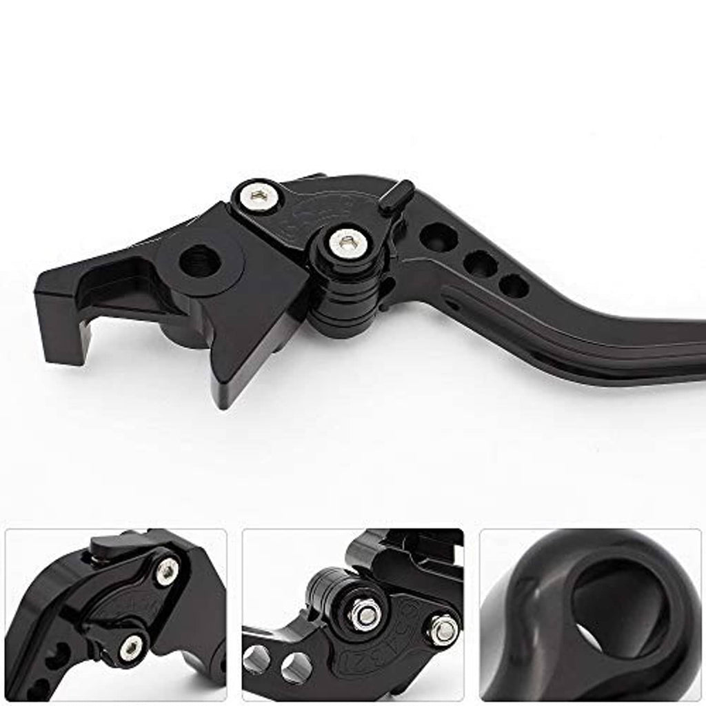 Black CNC short brake lever pivot detail with multi-hole bracket and screw hardware
