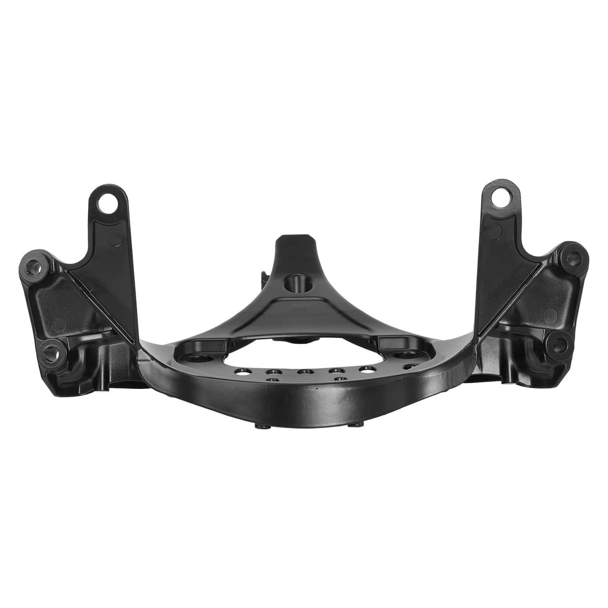 Black motorcycle headlight upper fairing stay bracket with multiple mounting holes