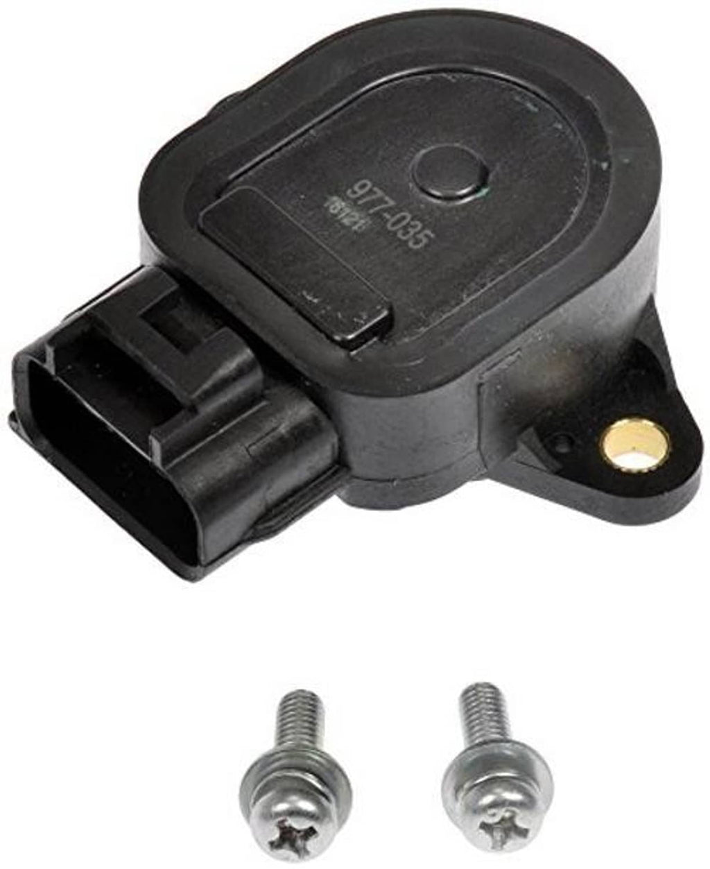 Throttle position sensor with black plug, gold contact, and two mounting screws