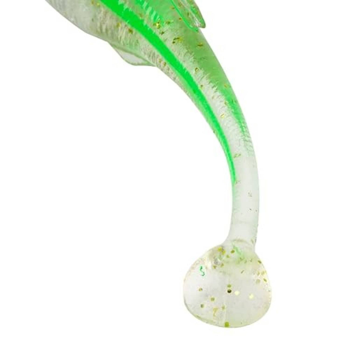 Green liner drip swimmer tail, rounded paddle with neon green outline and speckles