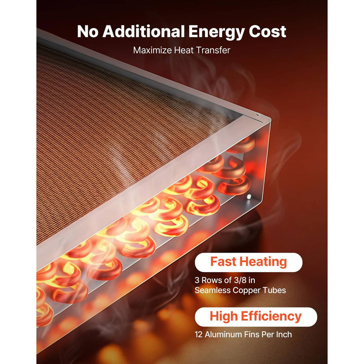 Water-to-air heat exchanger coil with copper tubes and brown aluminum fin matrix