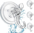 Clear dual-hook suction cup shower hanger with two curved arms and transparent mount