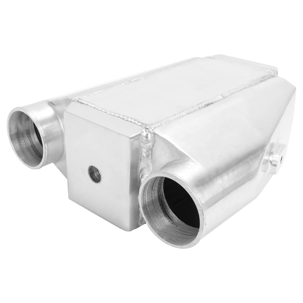 Universal air-to-water intercooler with dual hose ports and square aluminum housing