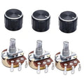 Set of 3 single-turn rotary potentiometers, 100k ohm, black knurled knobs