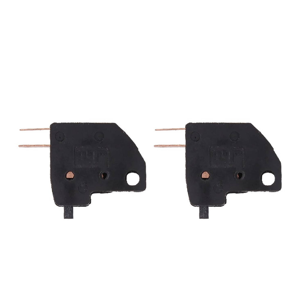 Two black universal brake stop light switch housings with copper wire terminals