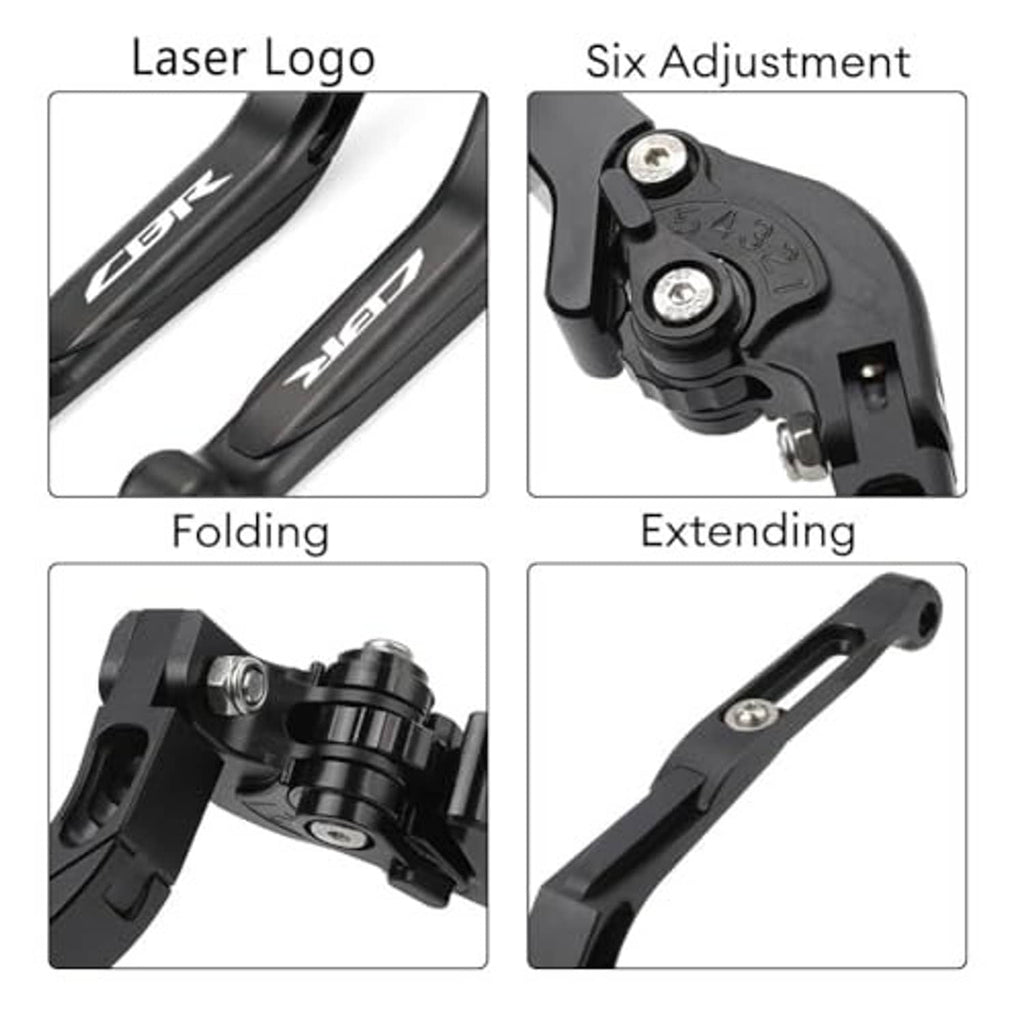 Black lever housing showing folding hinge and multi-position adjustment bolt