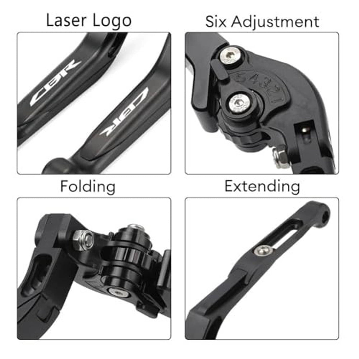 Black lever housing showing folding hinge and multi-position adjustment bolt